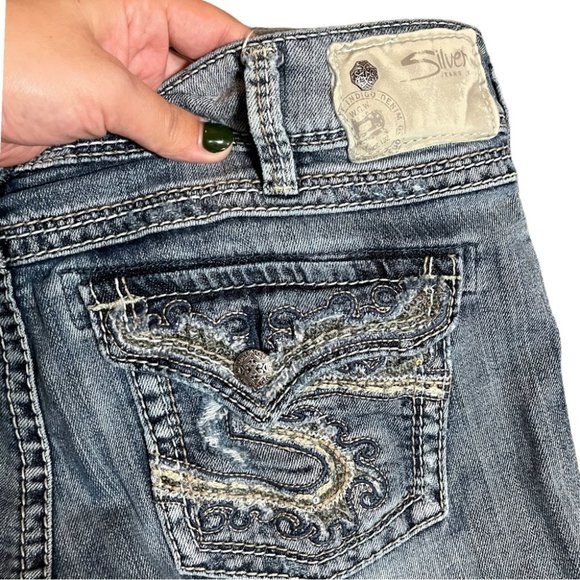 Silver McKenzie Flap Distressed Sequin & Embroidered Straight Leg Jeans - Picture 8 of 10